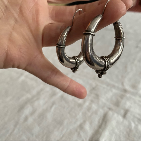 Indian Bubble Hoop Sterling Silver Boho Earrings - Picture 9 of 10